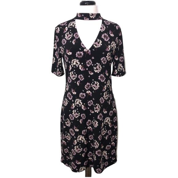 WHBM Floral Reversible Short Sleeve Choker Knit Shift Dress Medium EUC - Picture 3 of 12